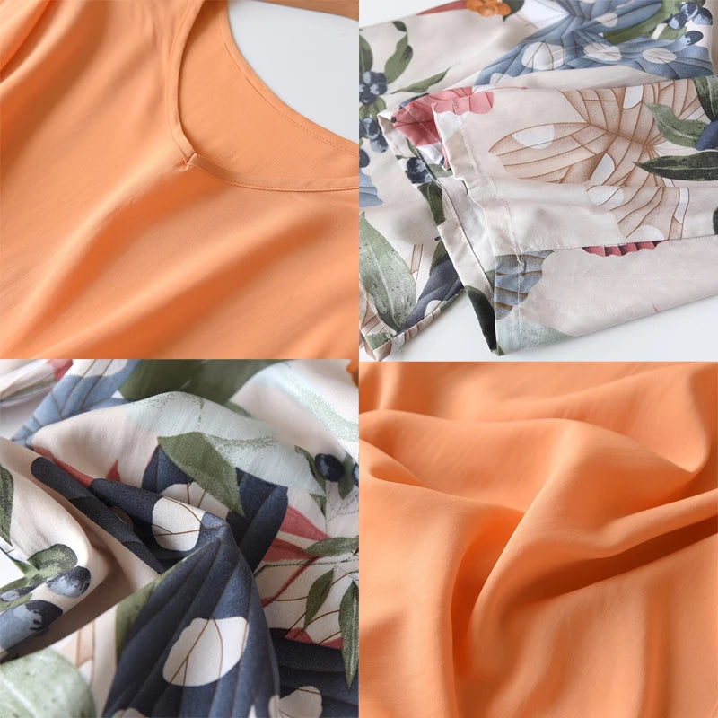 Summer Women's Pajamas Thin Section Short-Sleeved Floral Print