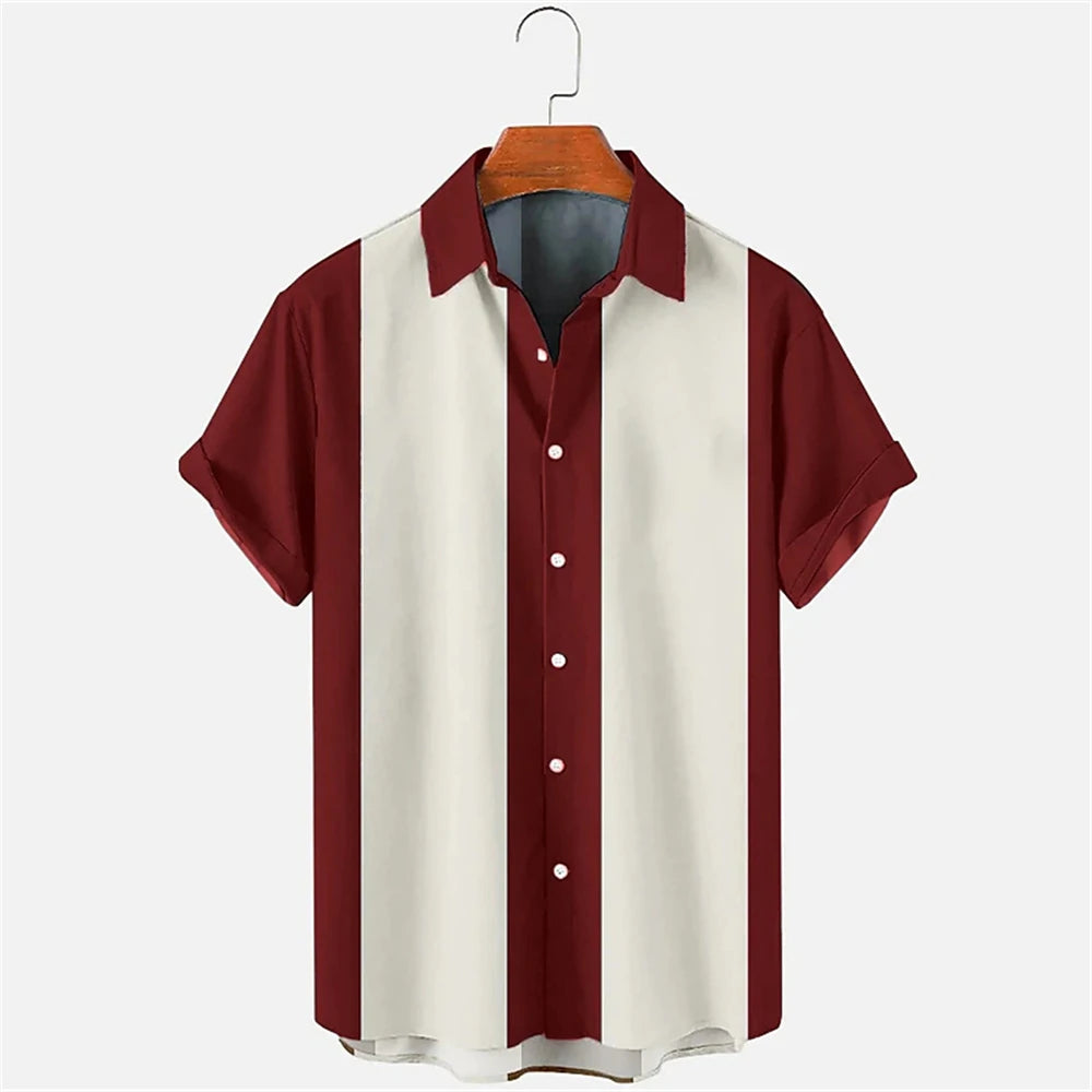 Summer New Casual Solid Color Panel Lapel Beach High Quality Top Men's Short Sleeve Shirt