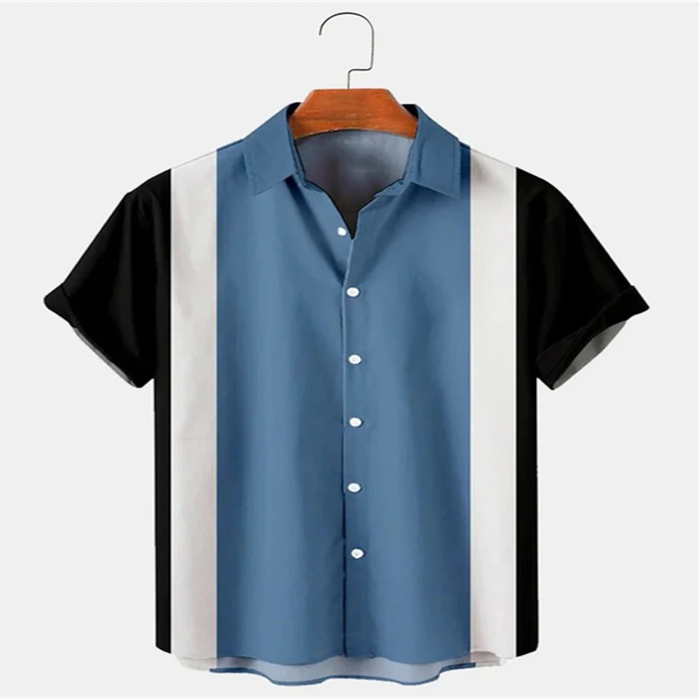 Summer New Casual Solid Color Panel Lapel Beach High Quality Top Men's Short Sleeve Shirt