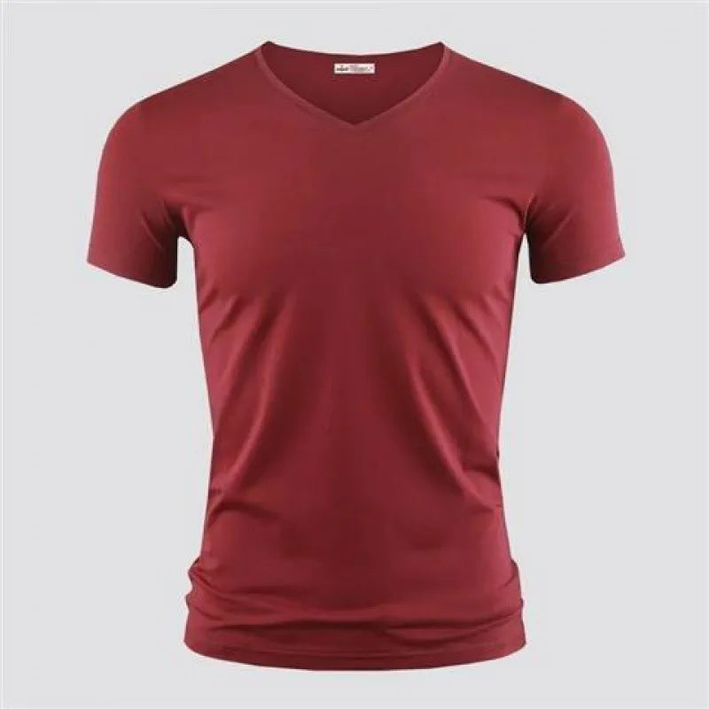 2026 Men's T Shirt Pure Color V Collar