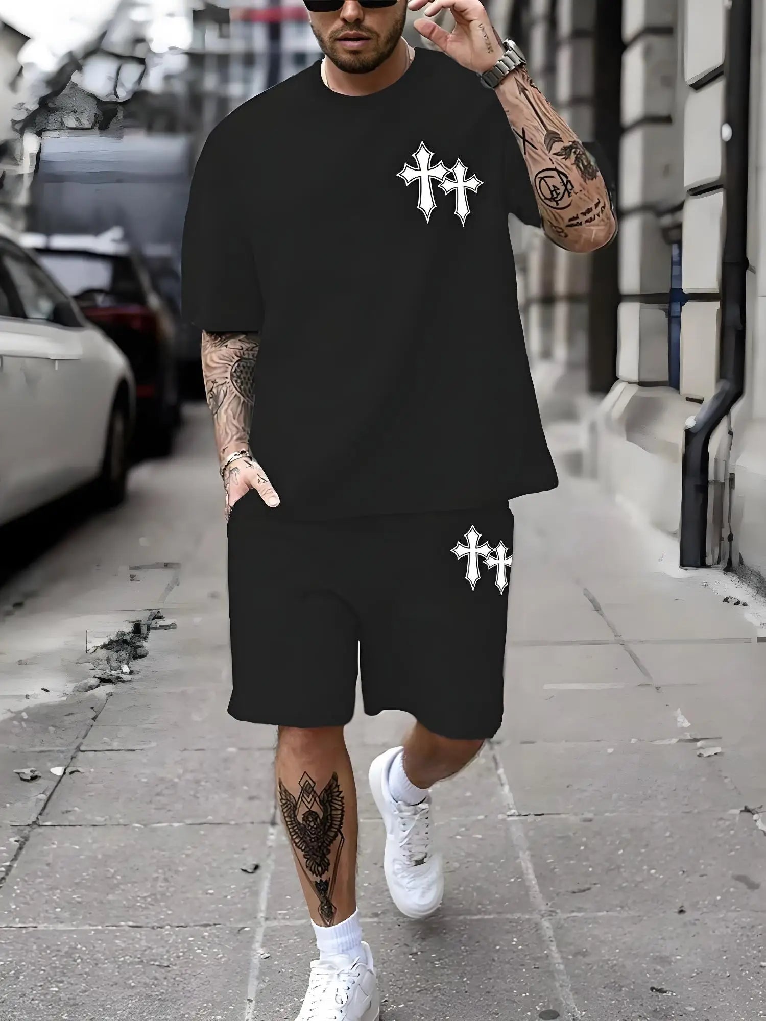 New Plus Size Men's T-shirt And Shorts Set