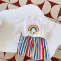 Baby Girls Tops Sets Kids Short-Sleeved Top Striped Trousers 2 Pieces Summer Rainbow