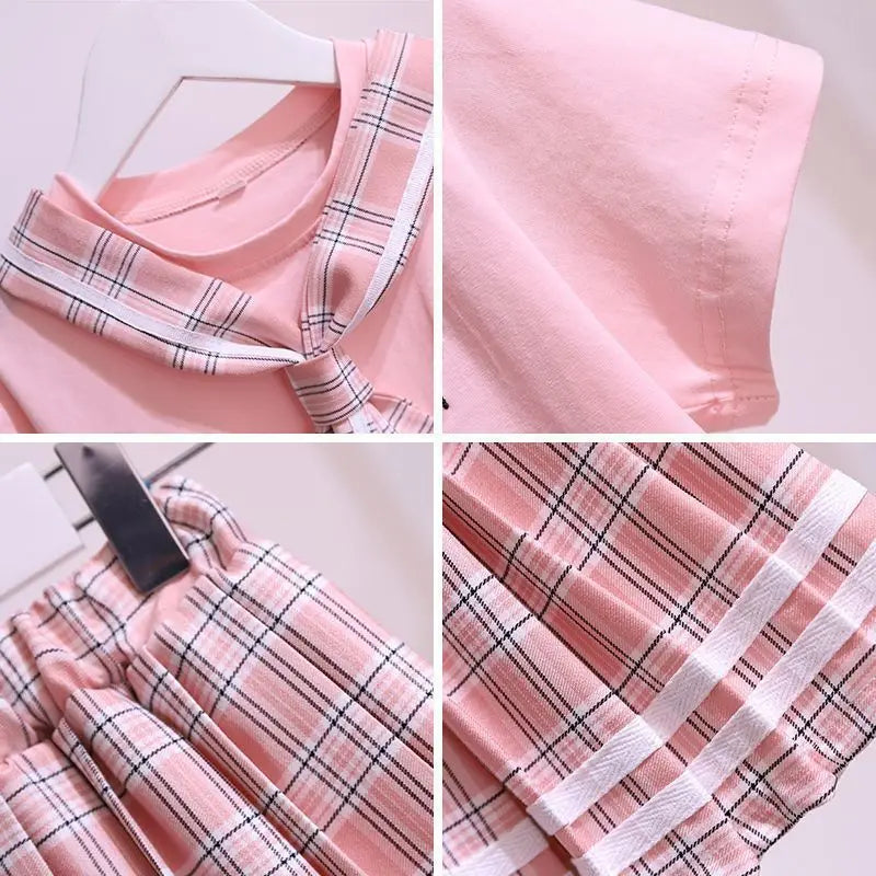 Girls Fashion JK Uniform Set College Style Plaid Pleated Skirt 2PCS Kids