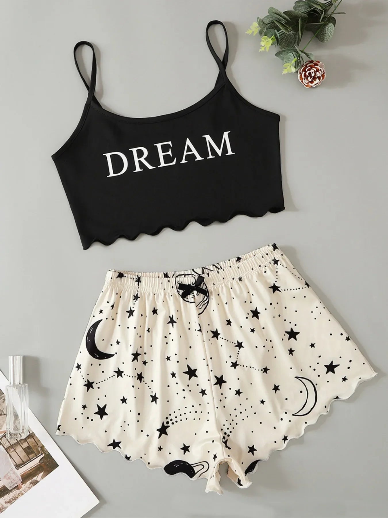 Women's Pajamas Set Lingerie Sling V-Neck Sleeveless Top and Shorts Sets Pyjamas Homewear