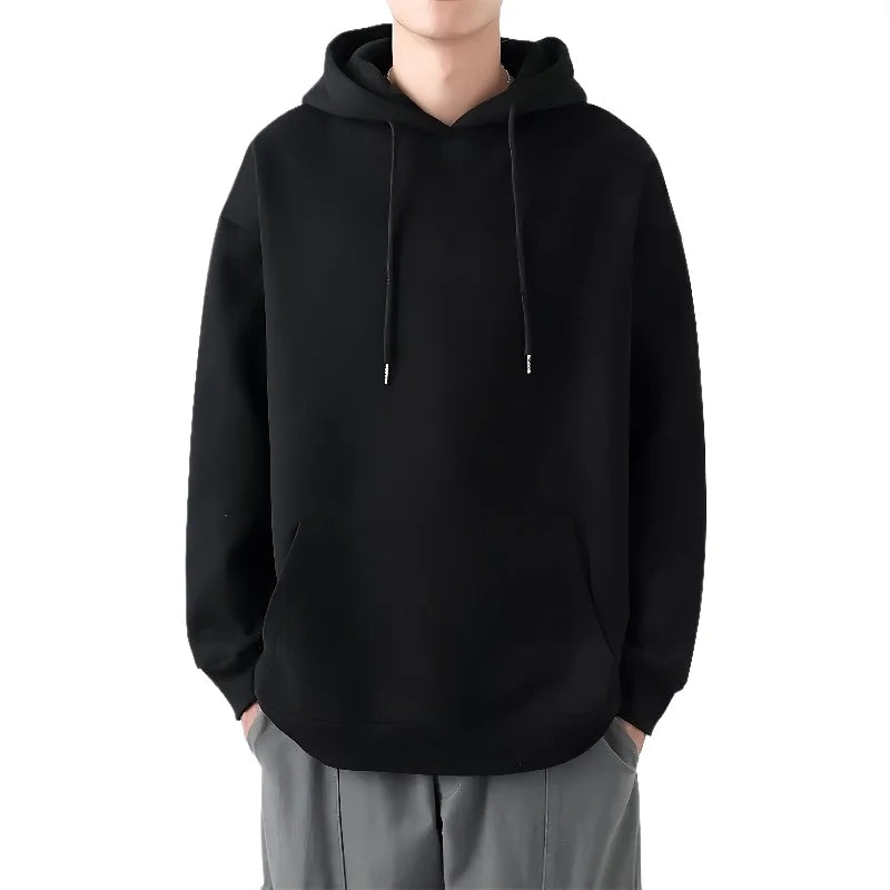 Men's casual hoodie black solid color loose version plus size fashion