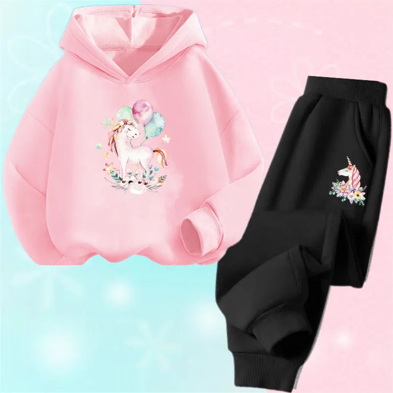 Girls Unicorn Sport Clothing Set Spring Fall Kids Fashion Tracksuit Hoody Sweatershirt Pants Outfit