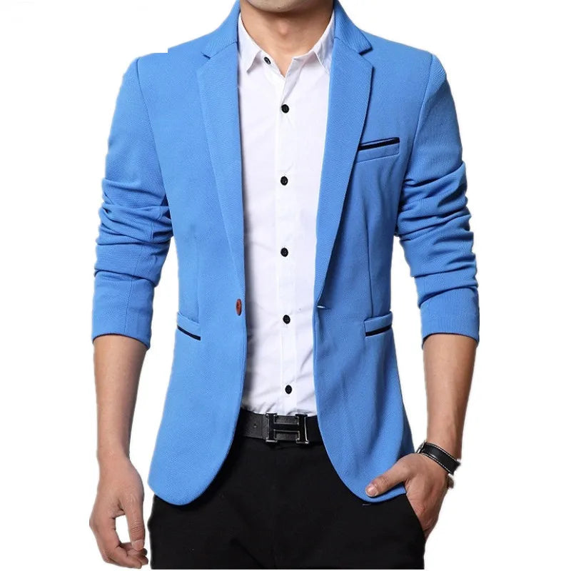 Men Slim fit New Fashion Blazer Suit Jacket Black Blue Red Plus size L to 5XL Male Blazers Mens Coat Wedding Dress