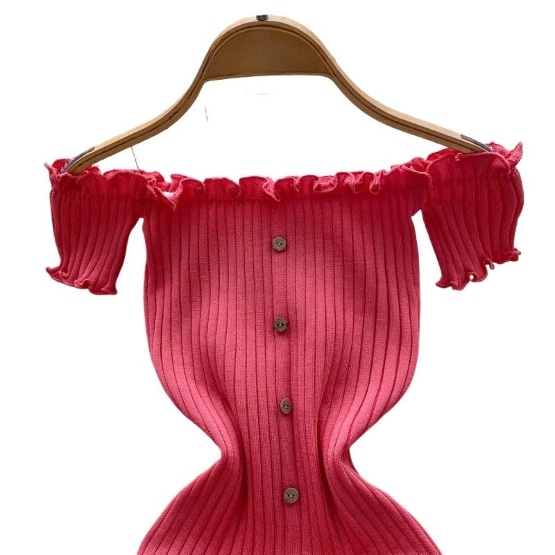 Women's Pink Off Shoulder Sundress Short Sleeves