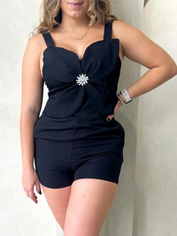Women Fashion White Black Casual Sleeveless Tank Top Two Piece Sets