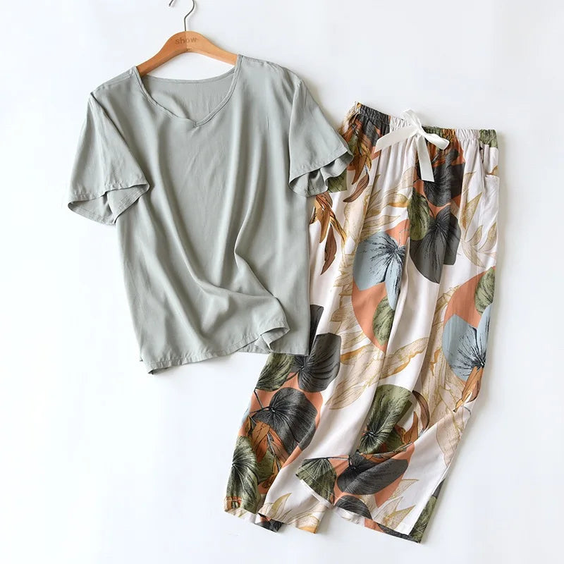 Summer Women's Pajamas Thin Section Short-Sleeved Floral Print