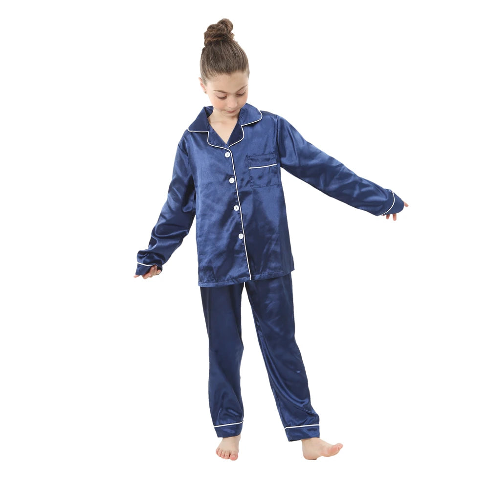 Girls Satin Silk Pajamas Sets for Kids Toddler