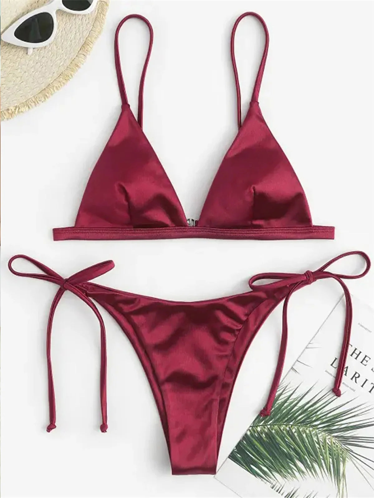 6 Colors Satin High Leg Cut Brazilian Bikini Women Set