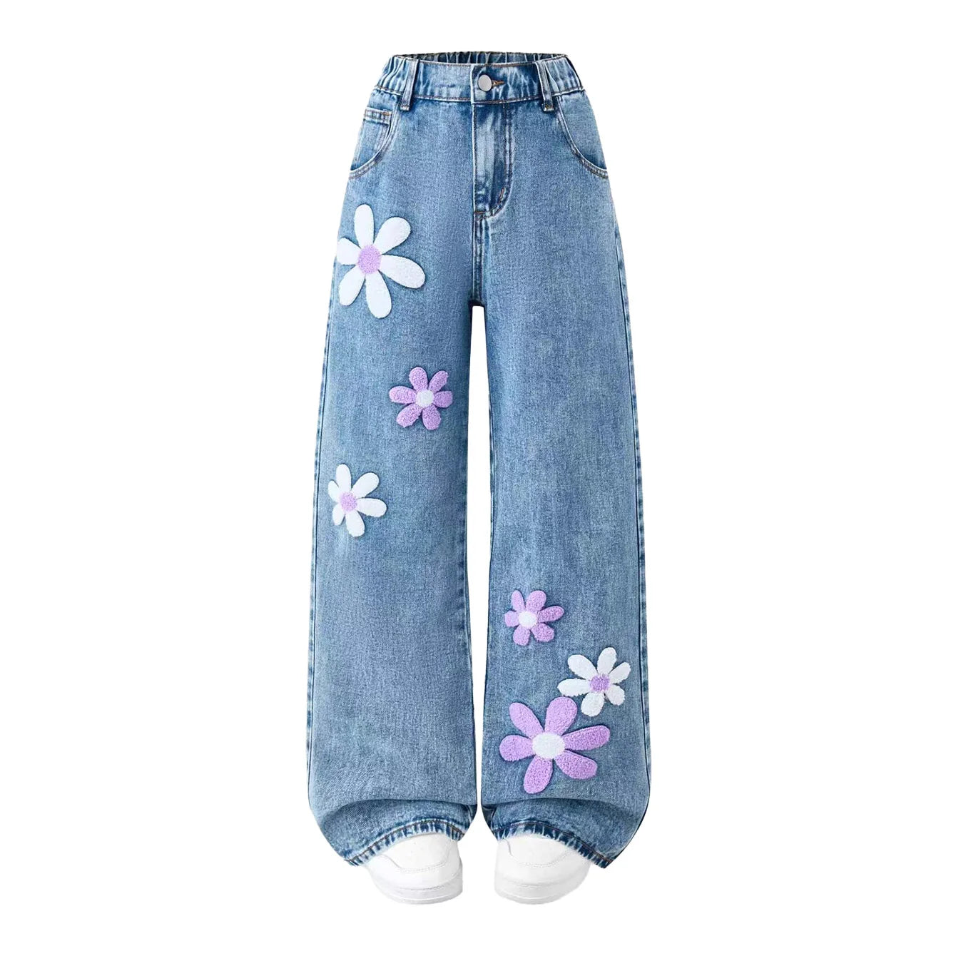 Girls Flower Patch Wide Leg Jeans Kids