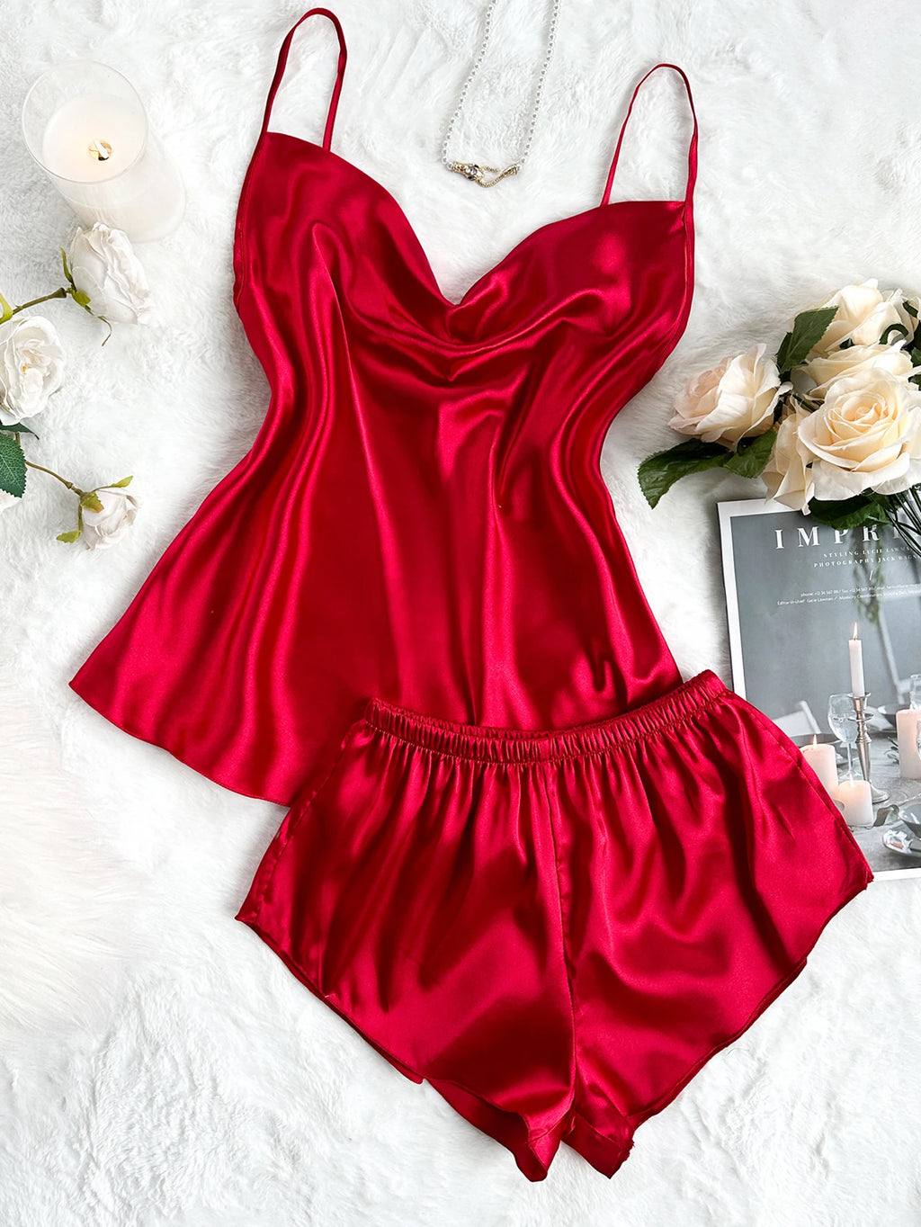 Women's Two Piece Pajama Set Solid Sexy Halter Shorts Sleepwear