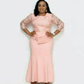 Women O Neck 3/4 Sleeve Long Maxi Dress Fashion Lace Patchwork Night Party Dress