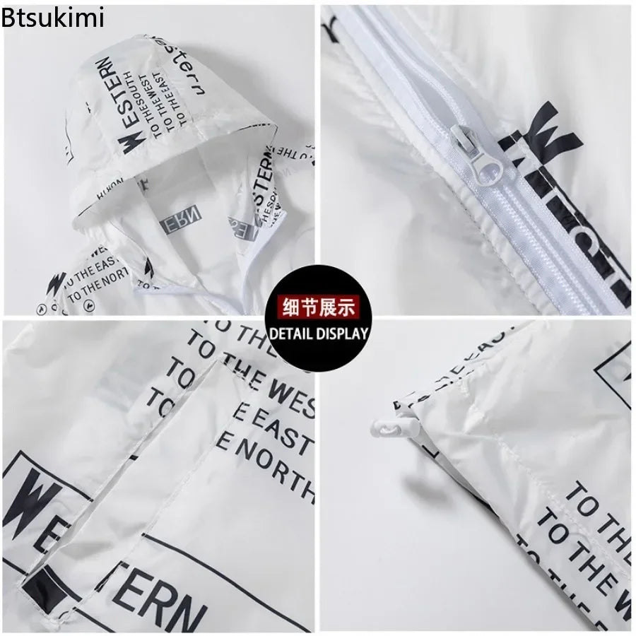 New Men's Lightweight Hooded Jacket Anti-UV Breathable Coats Letter Print