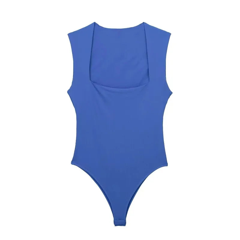 MUJER 2025 Black Woman Body Square Neck Sleeveless Bodysuit