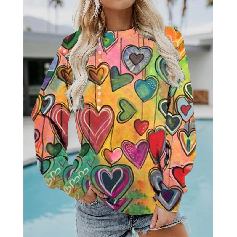 Colorful Heart Pattern Graffiti Art Love 3D Print Sweatshirts Women