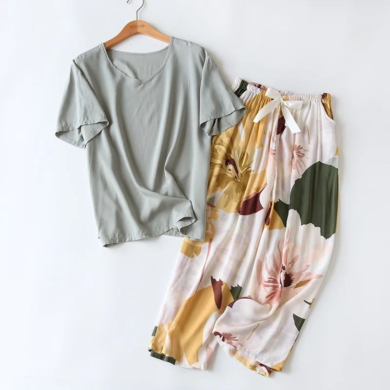 Summer Women's Pajamas Thin Section Short-Sleeved Floral Print