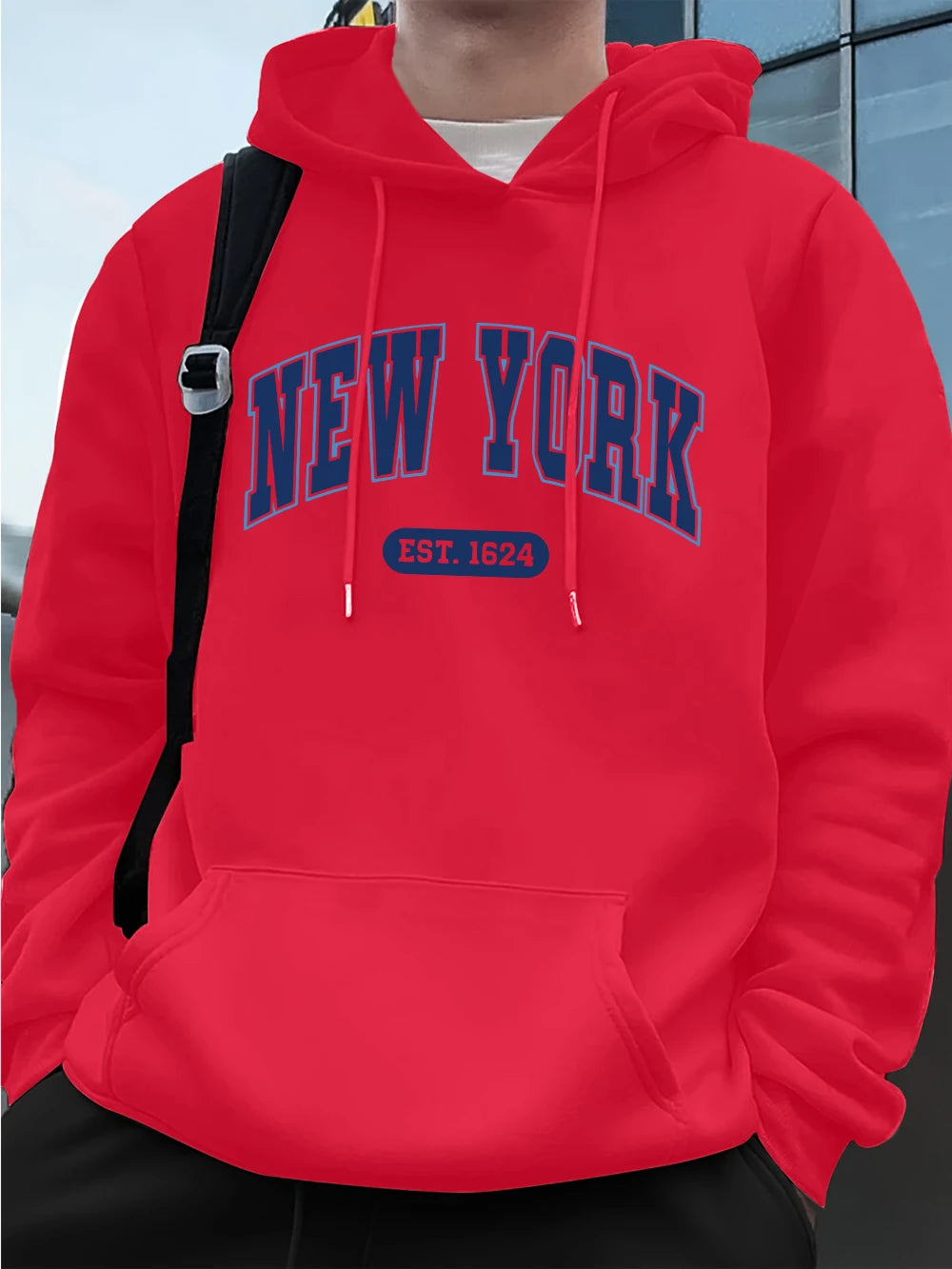 New York Usa Est.1624 Printing Mens Sweatshirts Winter Pocket Hoodies Fashion Fleece Warm Loose Streetwears Casual Men'S Clothes