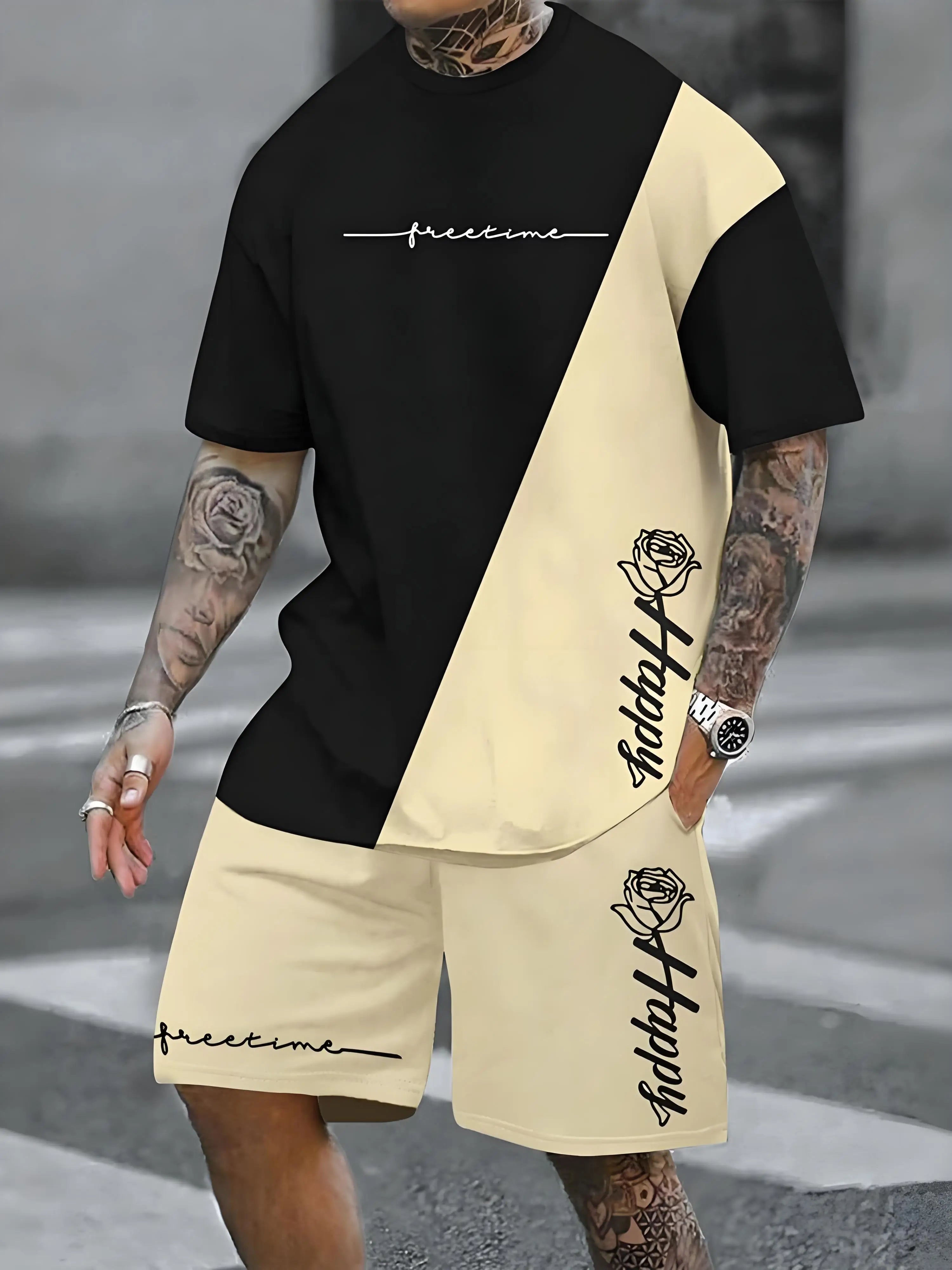 New Plus Size Men's T-shirt And Shorts Set
