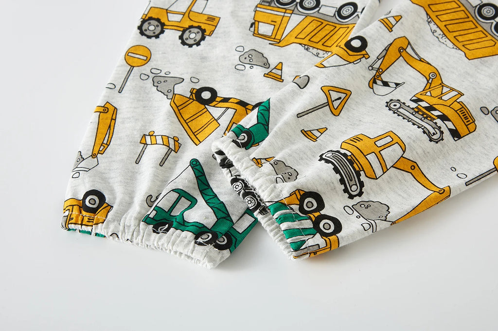 Pajamas Set for Boys 100% Cotton Full Print Excavator Kids Pjs
