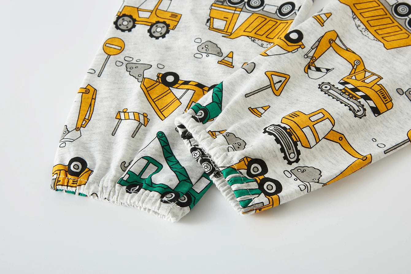 Pajamas Set for Boys 100% Cotton Full Print Excavator Kids Pjs