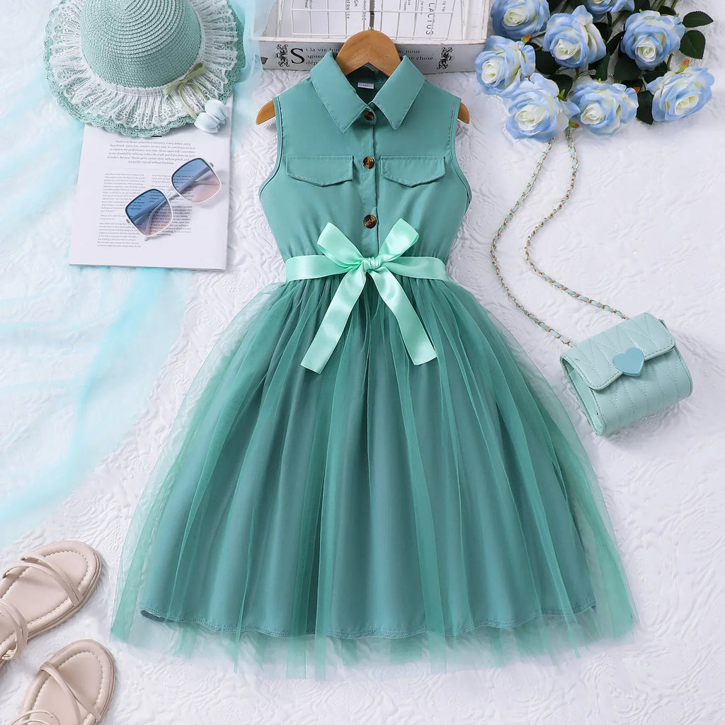 Girl Dress Summer Blue KIds Dresses Sleeveless Casual Vacation Elegant