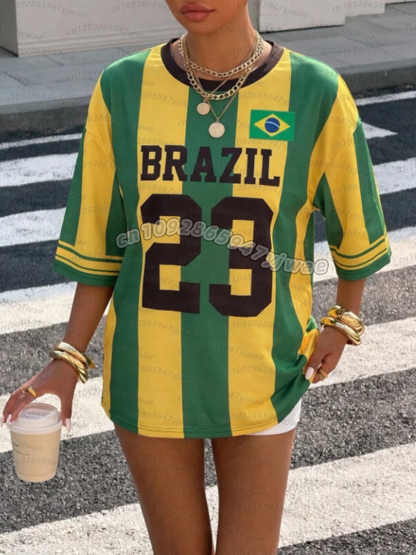 Women Sports stripe Argentina No.7  Print Short Sleeve v-Neck Women's