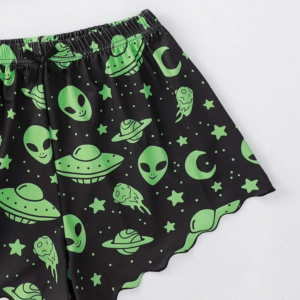 Sexy Alien Print Sling Sleepwear Women's Pajamas Set