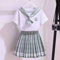 Girls Fashion JK Uniform Set College Style Plaid Pleated Skirt 2PCS Kids