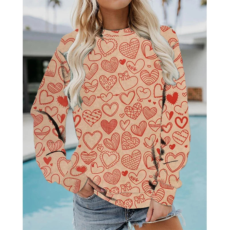 Colorful Heart Pattern Graffiti Art Love 3D Print Sweatshirts Women