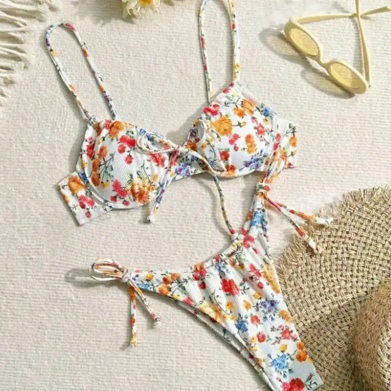 Sweet Y2k Polka Dot Print Sexy Women Strap Beach Swimsuit Bikini Set