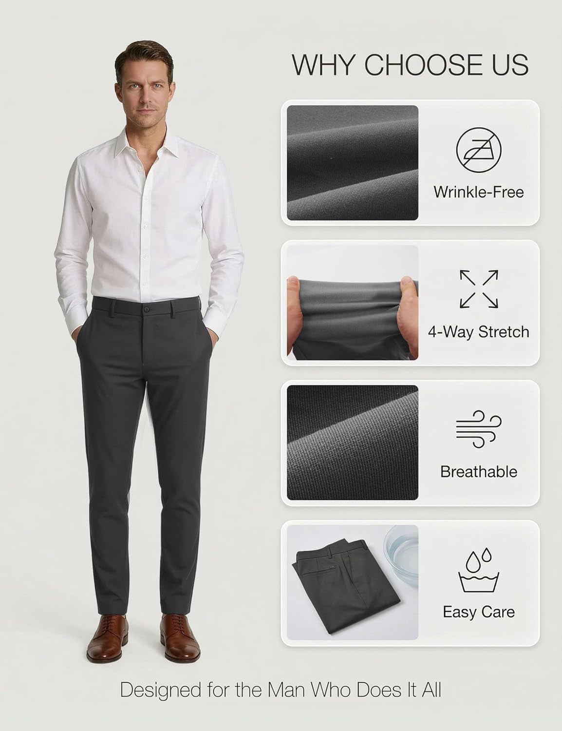Men’S Slim Fit Dress Pants Stretch Dress Pants