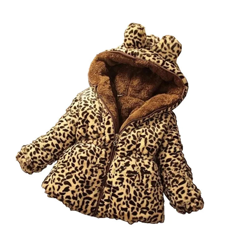Winter Warmth Leopard Print Full Zip Hooded Soft Baby Girls Woolen Coat Kids Outfits Children Outerwear for 1-8 Years