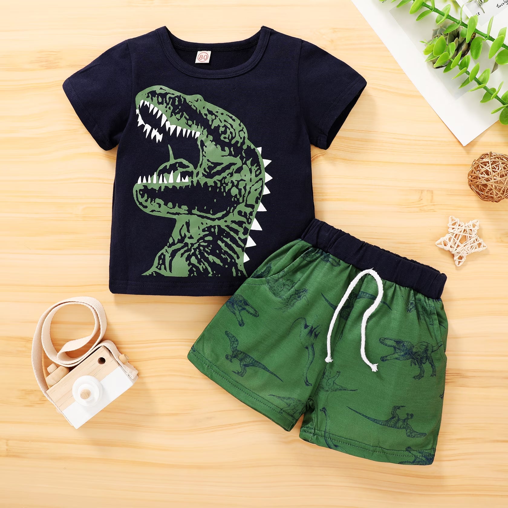 Baby Boy Summer Outfits Set Kid Dinosaur Short Sleeve T-Shirt Shorts Clothes Set for 5-6T