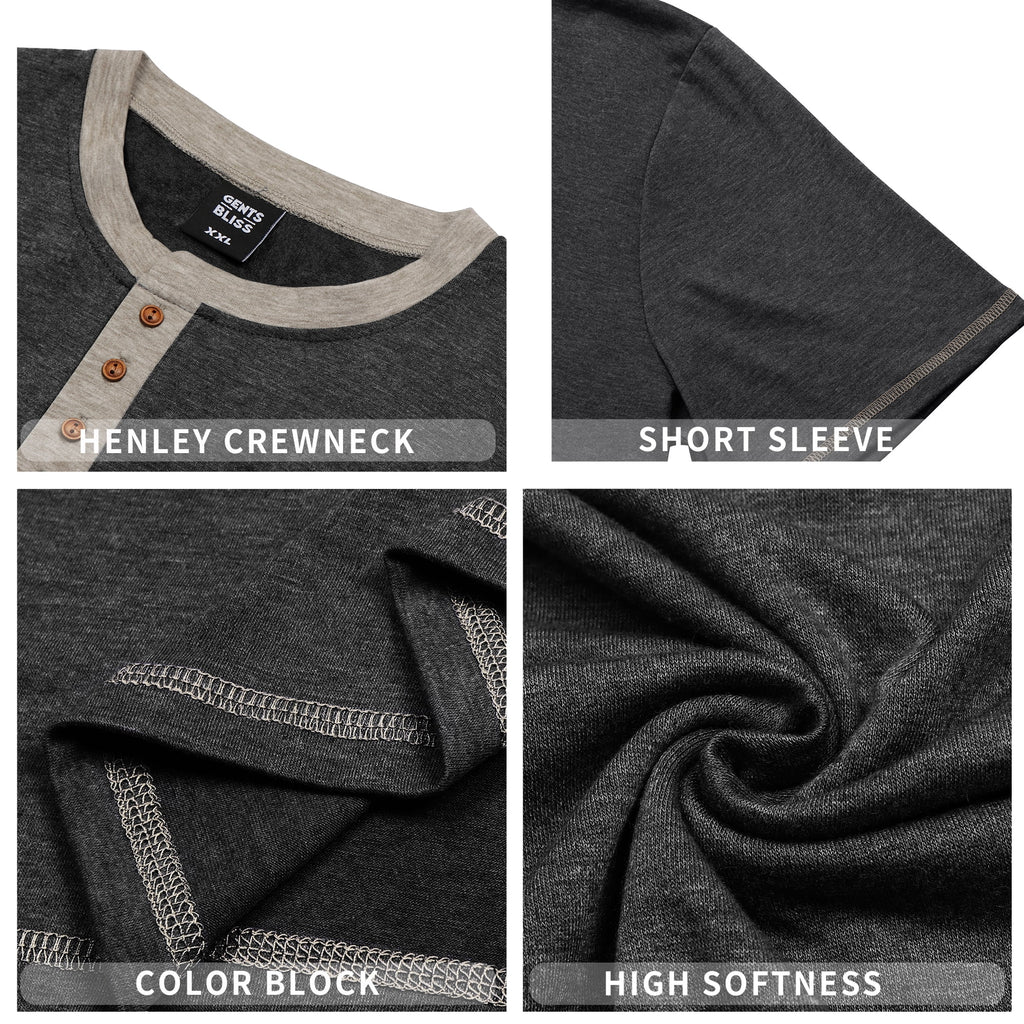 Henley Men Shirts Short Sleeve T Shirts for Men Crew Neck Color Block Men Shirts