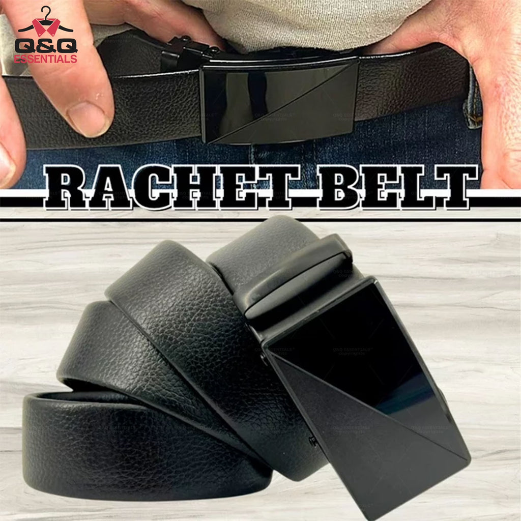 Q&Q ESSENTIALS Mens Ratchet Belt Premium Microfiber Leather Adjustable with Unique Slide Belt Buckle Black
