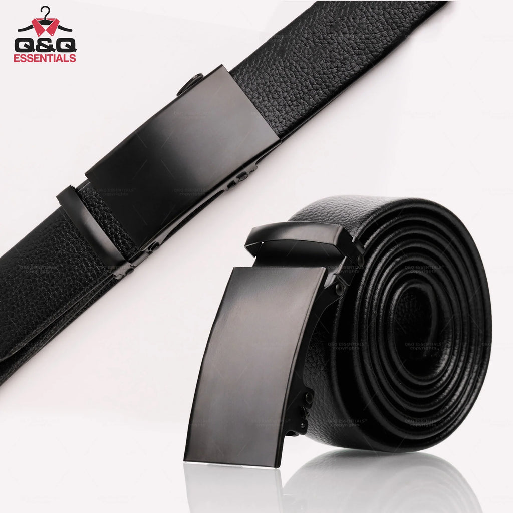 Q&Q ESSENTIALS Mens Ratchet Belt Premium Microfiber Leather Adjustable with Unique Slide Belt Buckle Black