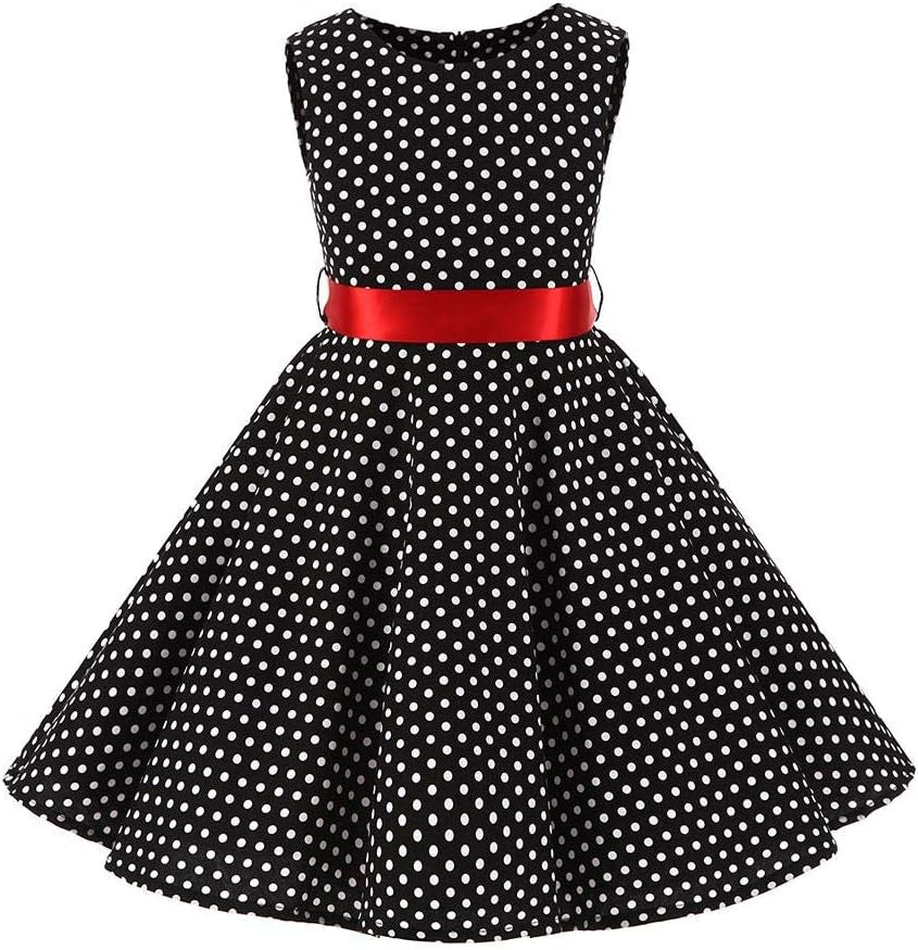 Girls 50S Vintage Polka Dot Flower Swing Rockabilly Prom Party Tea Dress Kids Audrey Wedding Formal Cocktail Evening Gown