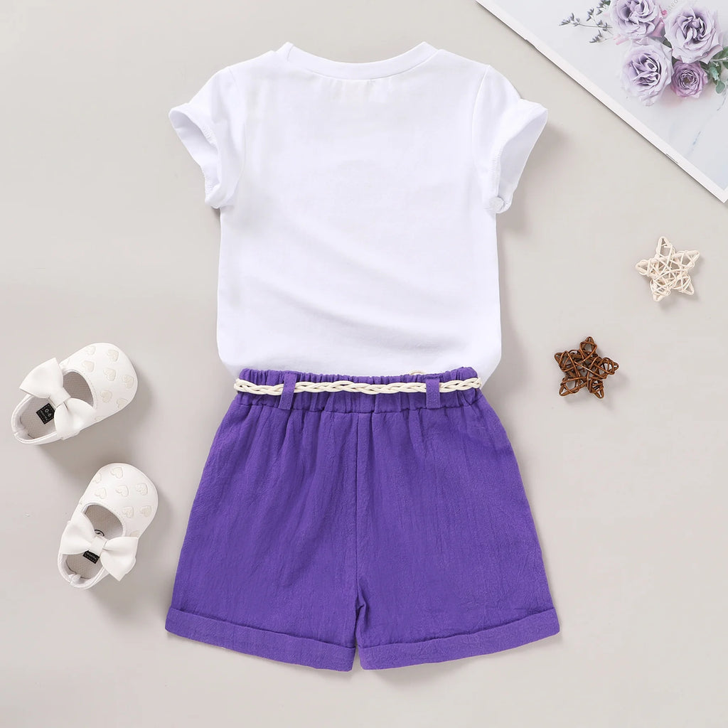 Baby Girl Summer Clothes Set Short Sleeve T-Shirt Shorts 2Pcs Outfits for 18-24 Months