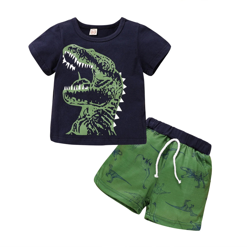Baby Boy Summer Outfits Set Kid Dinosaur Short Sleeve T-Shirt Shorts Clothes Set for 5-6T