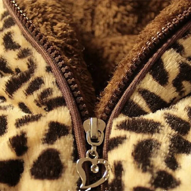 Winter Warmth Leopard Print Full Zip Hooded Soft Baby Girls Woolen Coat Kids Outfits Children Outerwear for 1-8 Years
